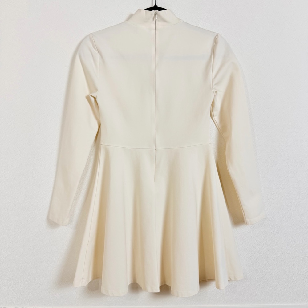 Sunday Best Cream Mock Neck Fit & Flare Mini Dress Size S Long Sleeve Skater - Picture 10 of 16